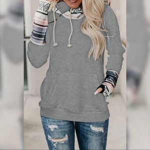 🆕 Gray Double Hoods Thumb Hole Hoodie